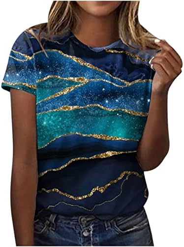 T Shirt žene Ljeto Jesen kratki rukav 2023 pamuk Crewneck Mramor grafički Brunch Top Tee za djevojčice JQ JQ